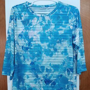 Susan Graver Passport Women's XL Blue Silky Liquid Knit Tunic Floral Print